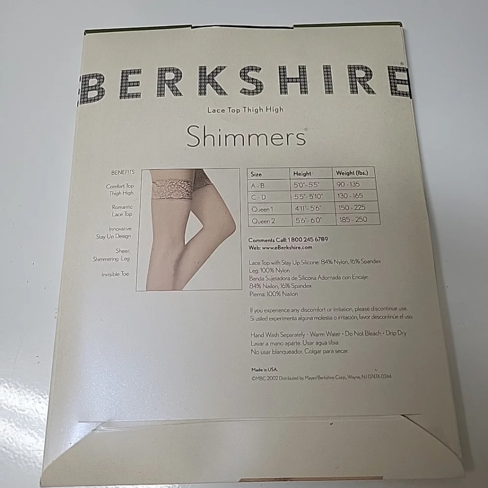 Berkshire Shimmers Thigh High 1340 Black Size A-B Lace Top Invisible‎ Toe 90-135